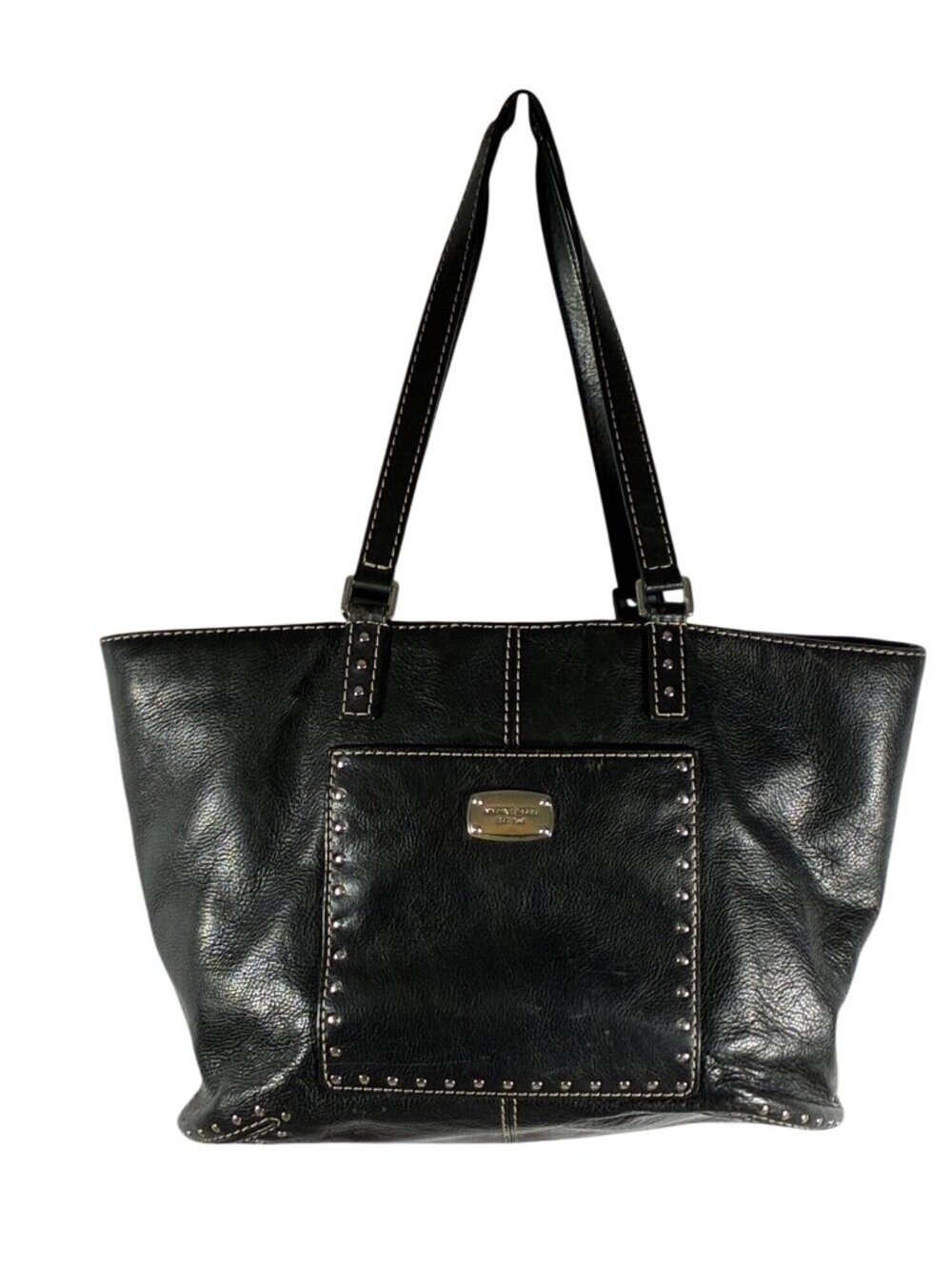 Michael Michael Kors Black Leather Studded Tote Bag With Contrast Stitching